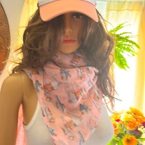 Printed Village pink oversized llamas and cactus scarf.